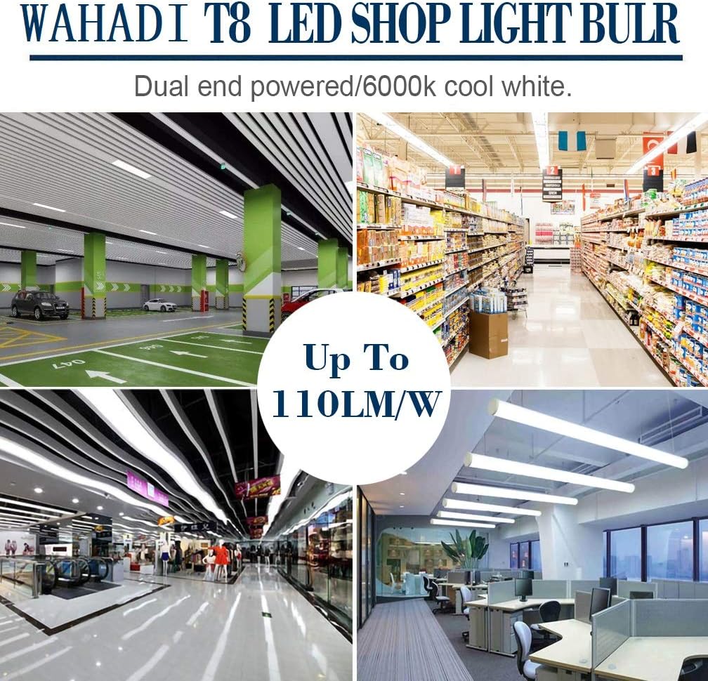 6 Pack 6FT T8 LED Tube Light Bulbs 40W 6000K Daylight with Dual-Row LED Single pin Fa8 Cap 6 Foot T10 T12 Fluorescent Lamp Replacement for Garage, Shop, Warehouse
