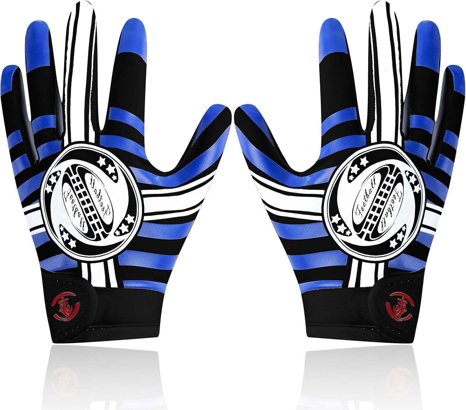 hisptgo Youth Football Gloves for Boys & Girls, Grip Boost Sticky Silicone Palm Elastic Breathable Adjustable Wrist American Flag Football Gloves for Kids Training Games (Blue, XS/S)