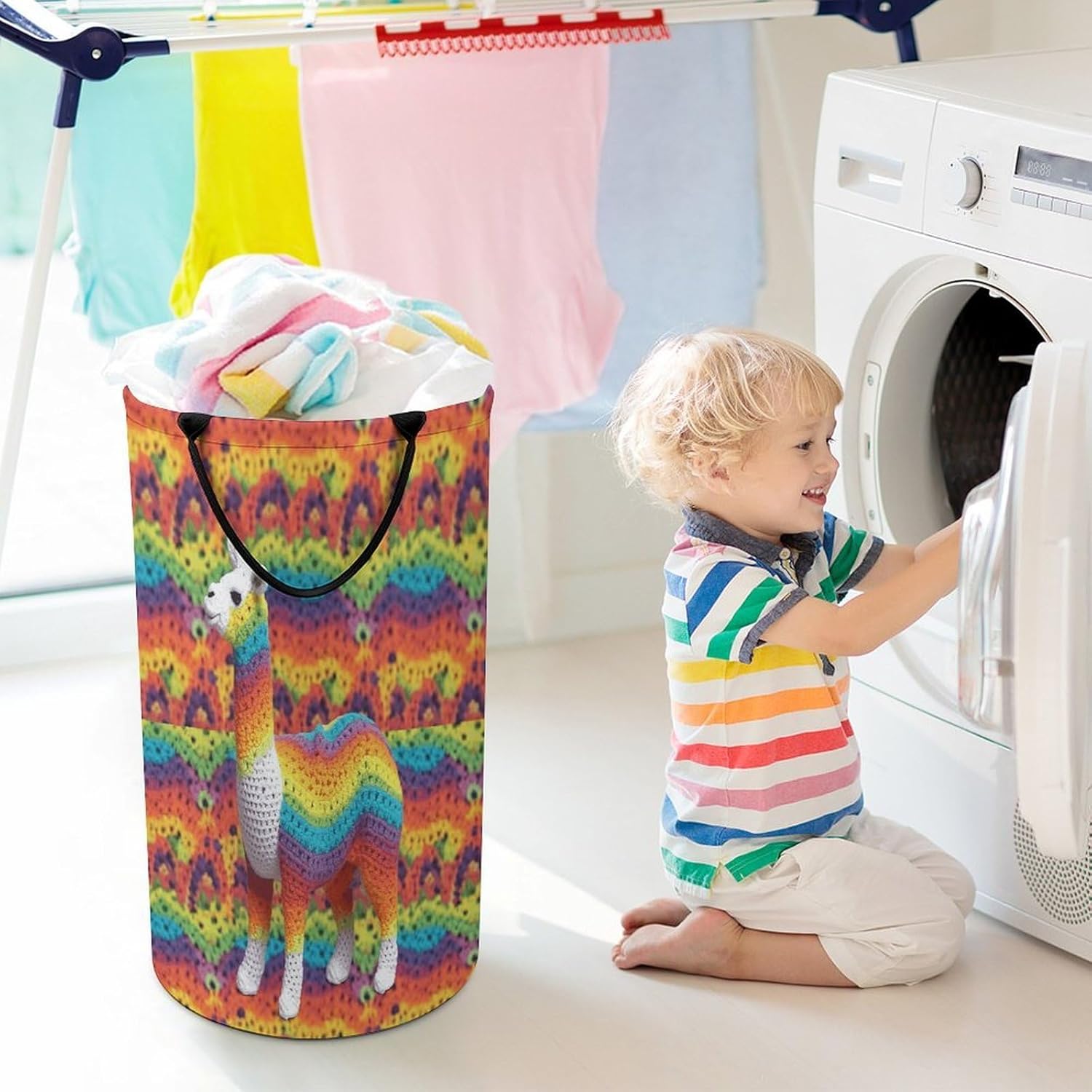 Rainbow Camel PatternLaundry Hamper - Large Dirty Clothes Bag.Storage Basket for Easy Carry Handles. Large Clothes Basket with Handles, Clothing Storage Bucket Toy Organizer for Bathroom Bedroom Dorm
