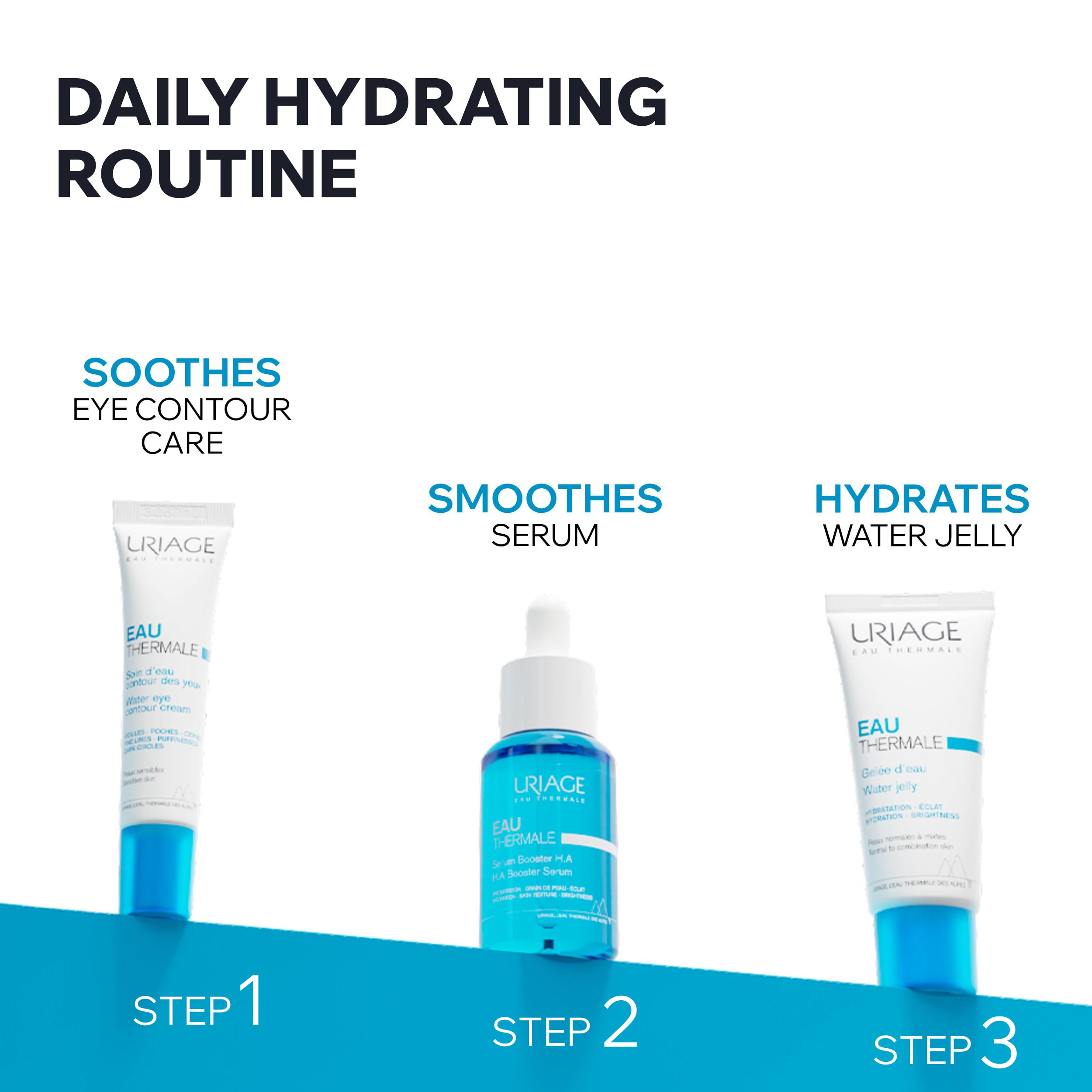 Uriage Eau Thermale Moisturizing Face Gel With Hyaluronic Acid, 24H Intense Hydration, Fresh Lightweight Unisex Gel For Combination/Oily Skins, Lovely Floral Scent, Non-Comedogenic