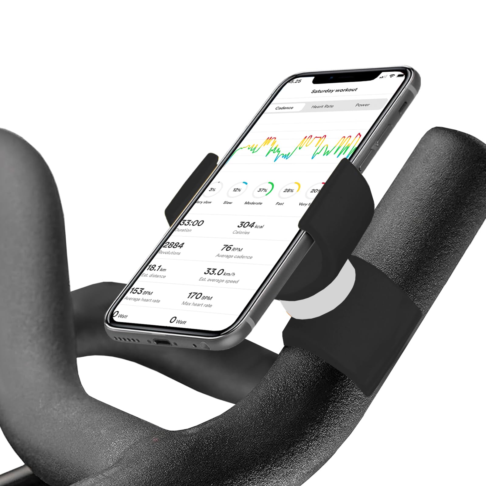Renimove Phone Holder for Smartphones up to 7.5 Inches, Secure Attachment, 360° Rotation, Compatible with Bicycle, Home Trainer, Treadmill (Black)