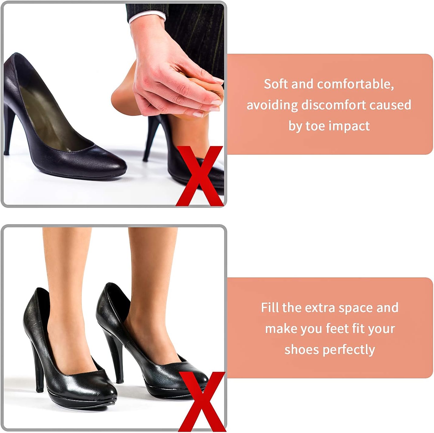 4 Pair Toe Filler Inserts Adjustable Shoe Filler Reusable Toe Plug Foot Brace Pads to Make Big Shoes Fit
