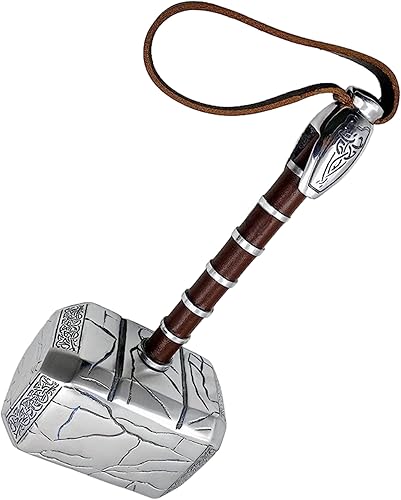 Miniatura 7 de Martillo Mjolnir roto de metal de alta calidad, juego de rol, coleccionable a escala 11, réplica de cosplay con base de exhibición