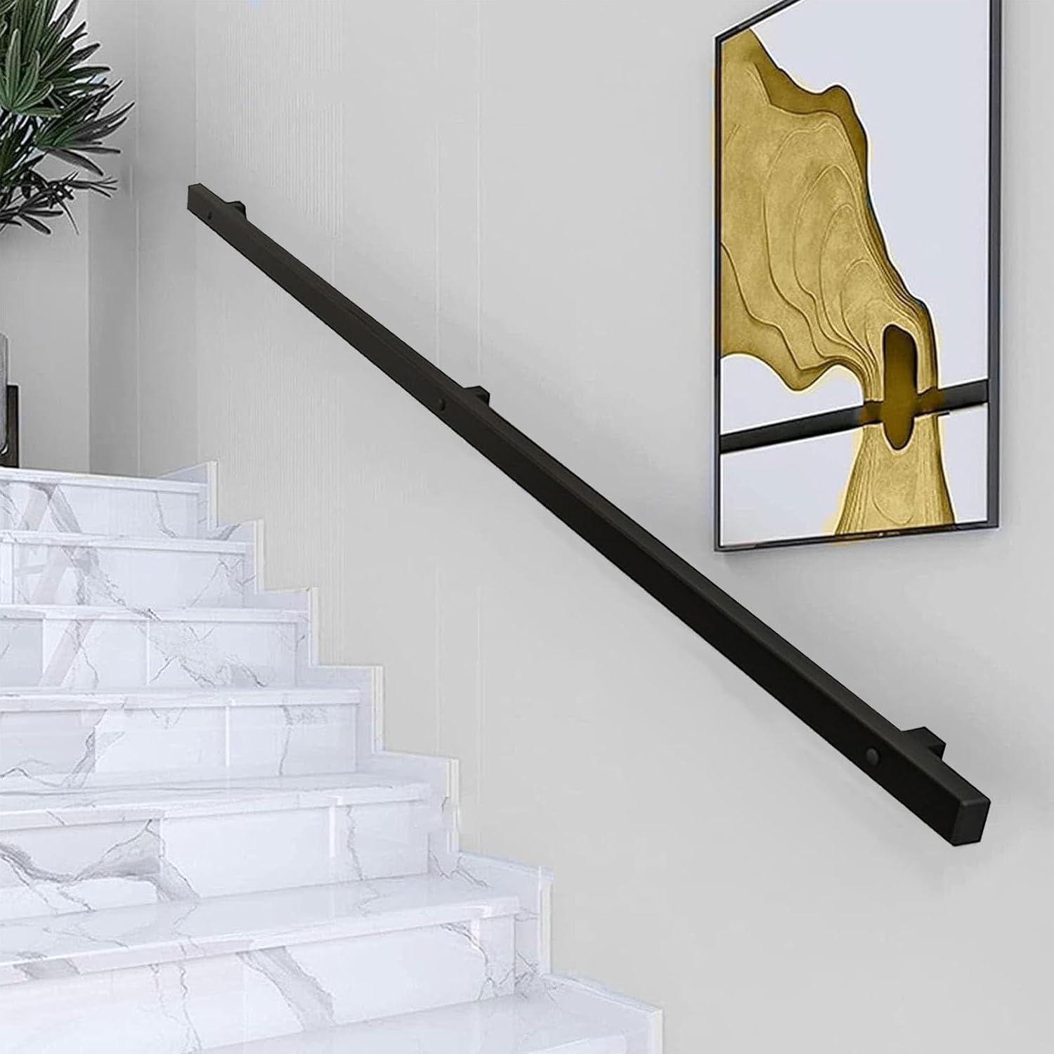 Black Staircase Handrail Wrought Iron Hand Rails for Indoor Stair Railings - 3m/3.5m/4m/4.5m, Corridor Staircase Banister Outdoors Grab Bar Railing(2.6ft/80cm)