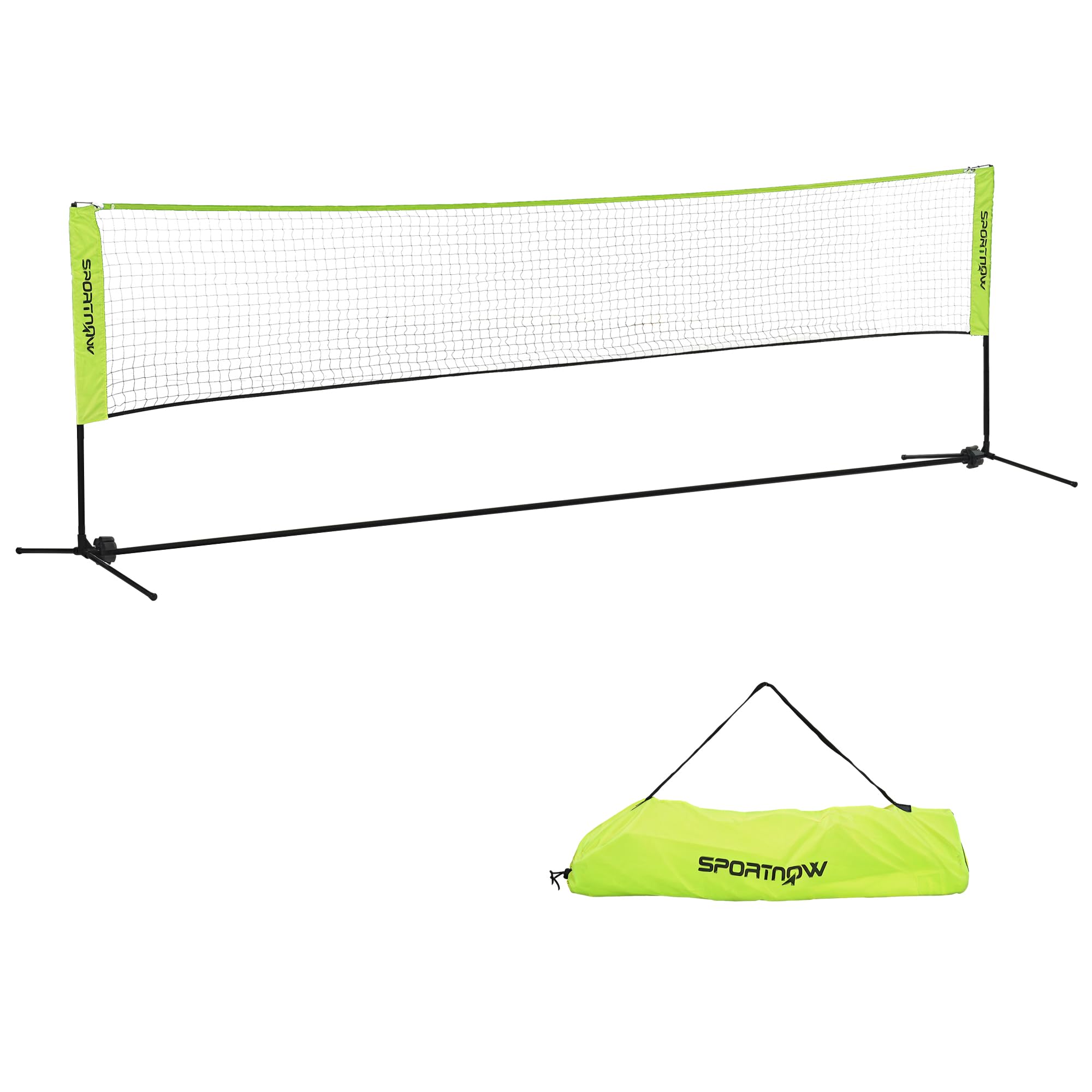 SPORTNOW Filet de Badminton, Filet Portable pour Volley-Ball, Pickleball et Tennis, Hauteur Ajustable de 107 à 155 cm, avec Sac de Transport, Cadre métallique