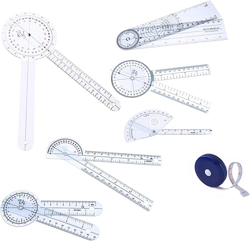 Elite Medical Instruments USA - Juego de goniómetros de calidad original de 6 piezas, más cinta métrica, 7 piezas en total EGM-431