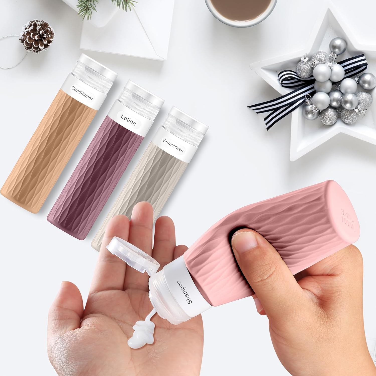 Travel Bottles for Toiletries, TSA Approved 3.4oz Travel Size Containers, BPA Free Leak Proof Silicone Traveling Bottles, Refillable Travel Essentials Kits for Shampoo Conditioner(4 Pack)-B - Image 5