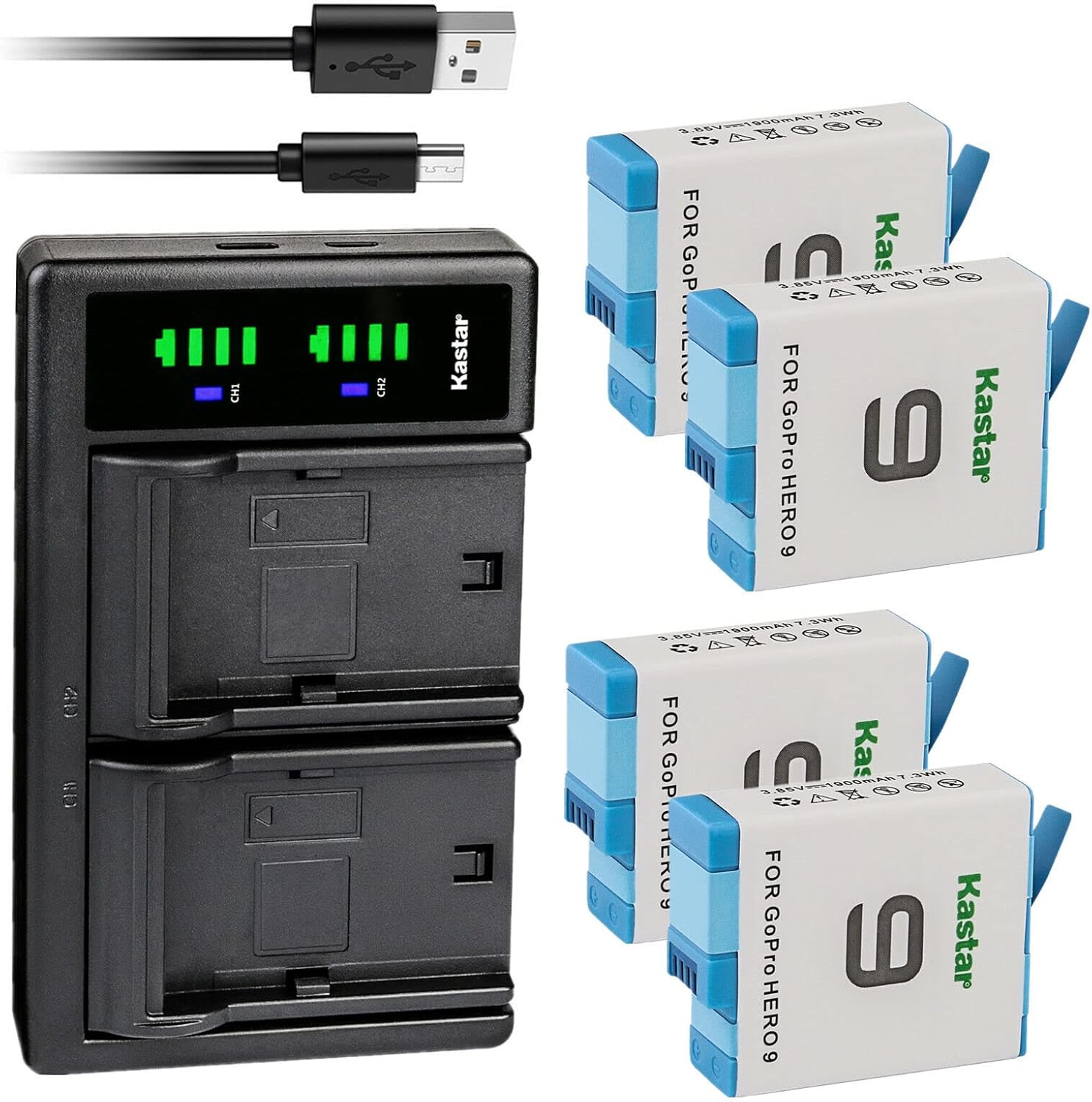 Kastar 2-Pack 3.85V 1900mAh Battery and LTD2 USB Charger Compatible with GoPro HERO9 Hero 9, GoPro ADDBD-001 Battery, GoPro HERO9 Black Edition, GoPro Hero 9 Black Edition, Go Pro 9 Edititon Camera