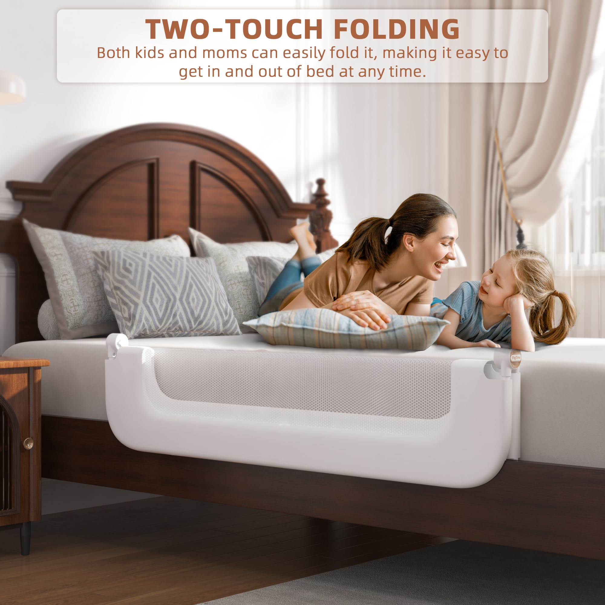 FigTime Barandilla de cama para niños pequeños, protector de riel de cama de bebé para niños, barandillas de cama para niños pequeños con ajuste de anclaje reforzado, altura ajustable y plegable,