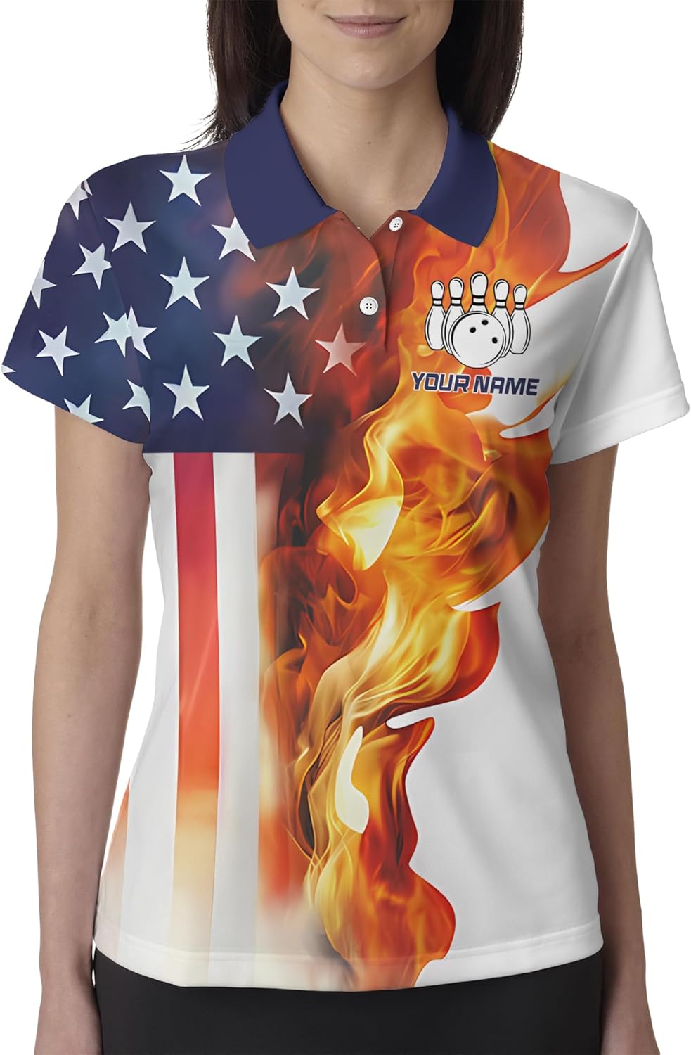 Design Your Own Bowling Polo 3D Collared Shirt with Bowling Strike on Fire Graphic On it for Bowling Team