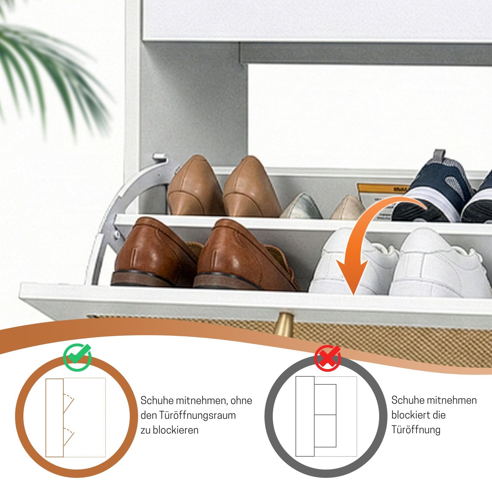 Schuhschrank Schmal, Schuhregal mit 3 Klappen, Schuhkipper Weiß