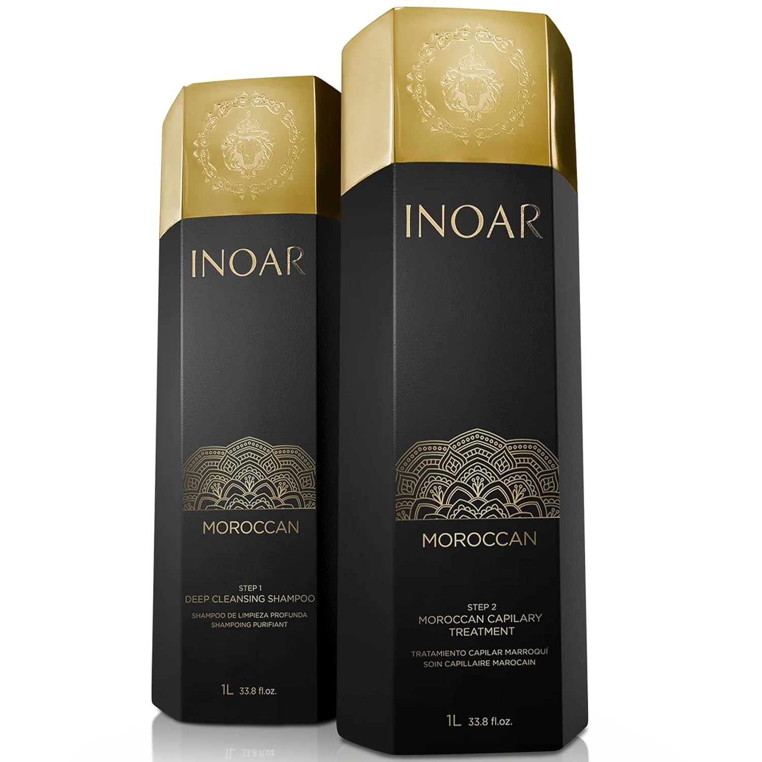 Inoar Moroccan Keratin Smoothing Treatment Set, Deep Cleansing Shampoo & Smoothing Treatment with White Clay & Cocoa Oil, 33.8 fl oz Each