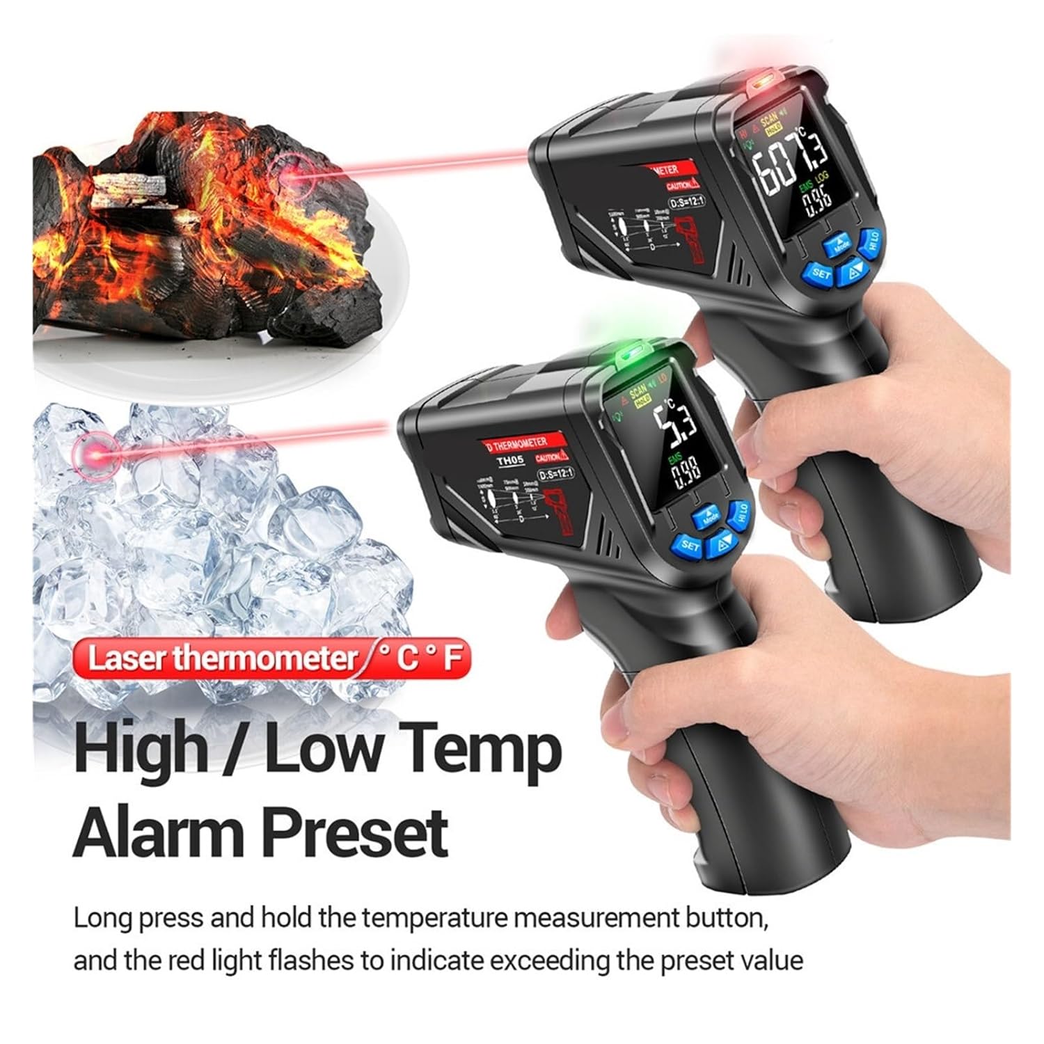 Infrared Thermometer Digital Non-Contact -20~650℃ TH05 IR Laser Termometro Pyrometer Gun Laser Temperature Meter Tools(TH05 Orange)