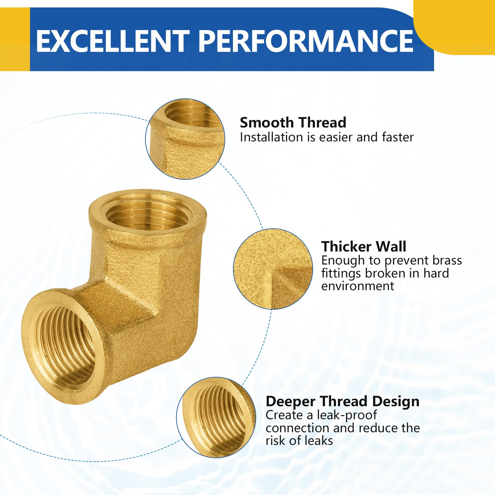 Paquete de 30 Accesorios de tubería de latón GUOFIS: Codo de Calle de 90 Grados de Barra Maciza, Codo Hembra NPT de 3/8" x Hembra NPT de 3/8".
