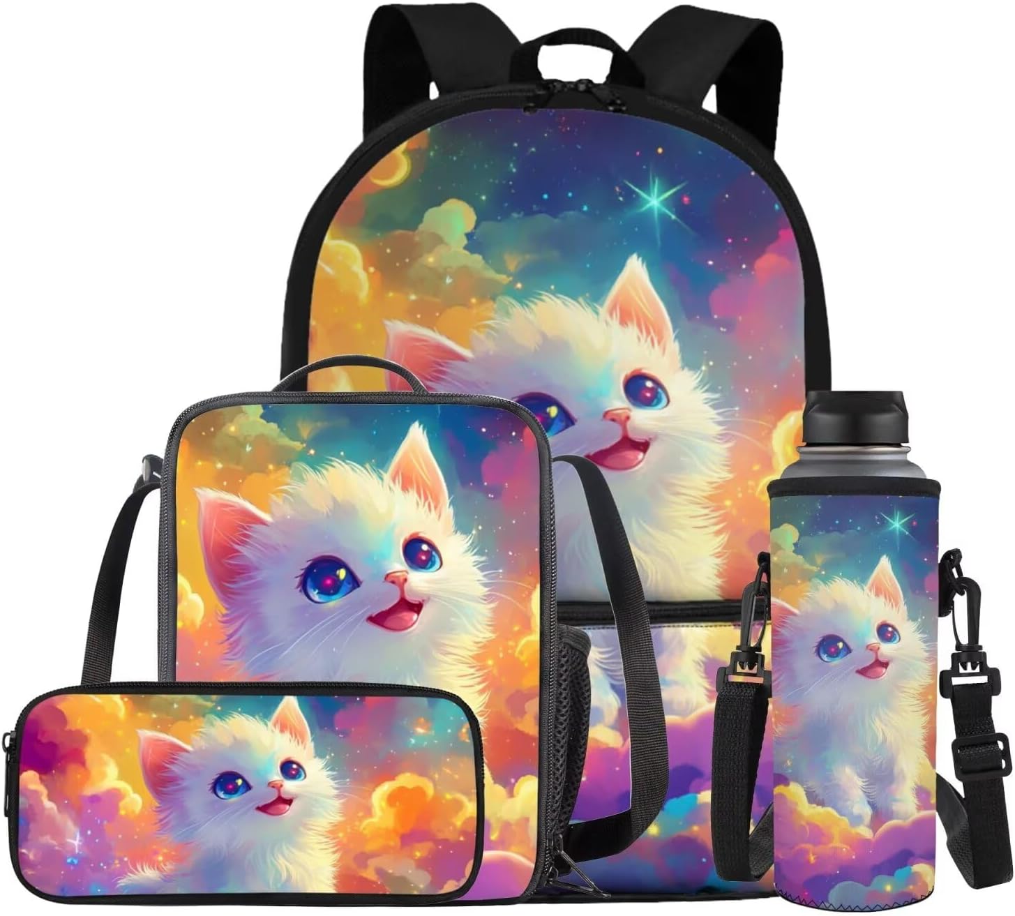 Gomyblomy Funny Green Alien Backpack for Kids 6-8 8-10 Boys Girls Backpack with Lunch Box Pencil Case Water Bottle Holder 4 in1 Set Kids School Bookbag for Elementary Kindergarten Casual Daypack