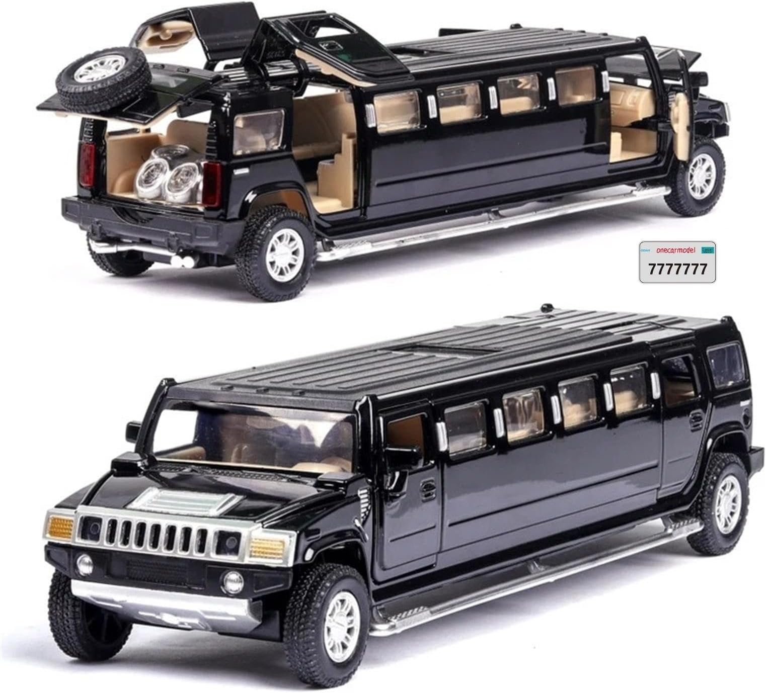 TURHAN 1:32 Alloy for Hummer H2 Stretch Limousine Model Metal Die-Casting System Sound and Light Reverse Pull Flash Music (Color : Black)