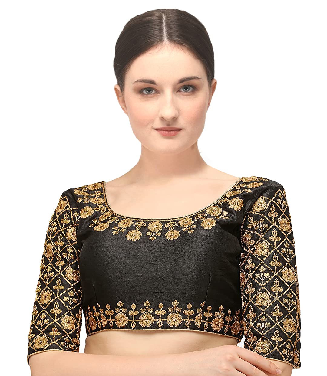 Pujia Mills Embroiderd Work Phantom Silk Readymade Blouse Black