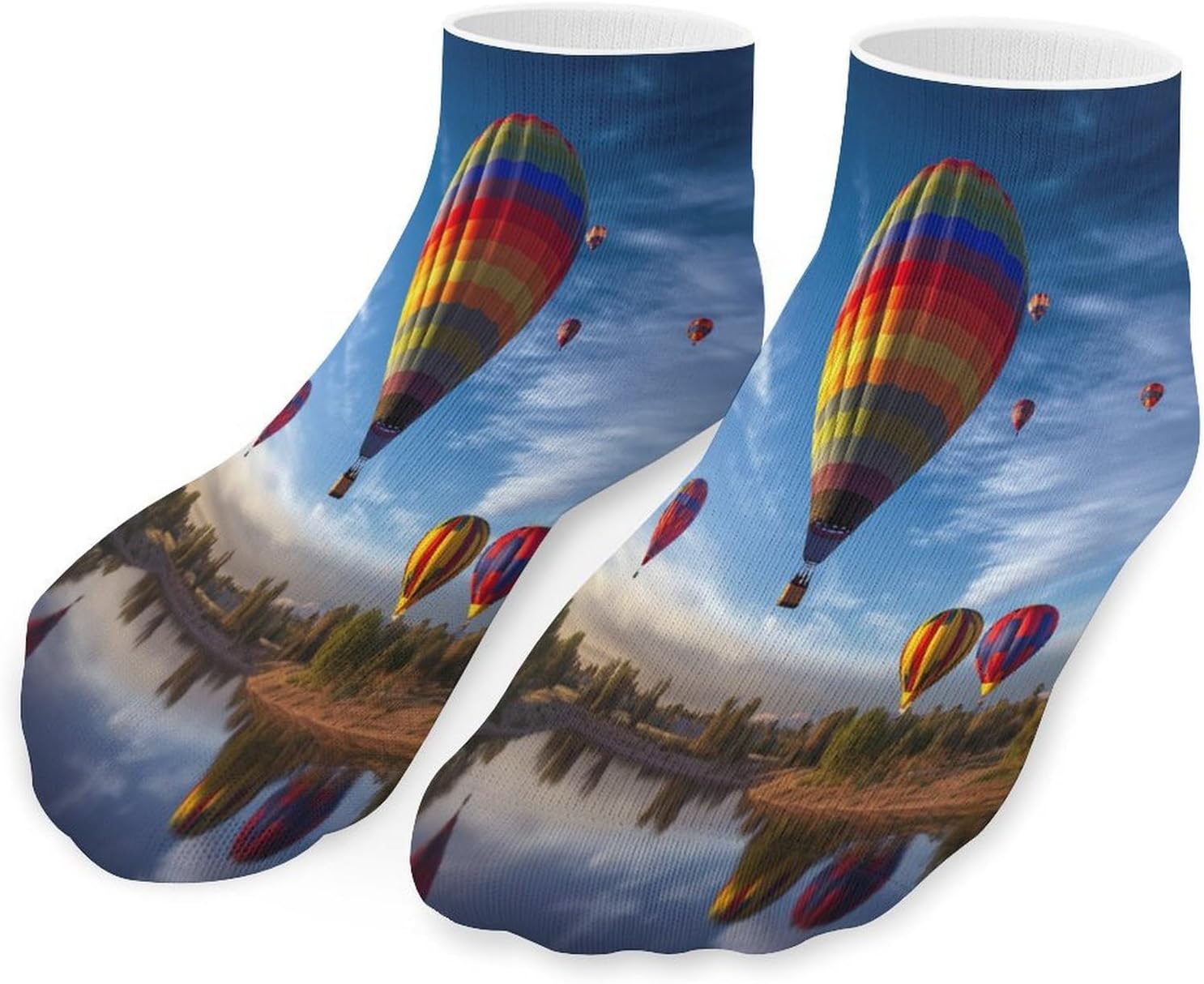 Women's Thin Elastic Socks Low-top Sports Invisible Hot Air Balloon Printed Ankle Socks 5 Pairs Suitable for Travel Commuting Outdoor