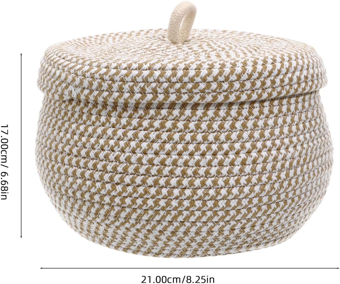 Zerodeko Cotton Rope Basket with Lid Round Woven Basket Decorative Storage Bin Organizer Box Lidded Baskets Egg Holder Jewelry Box Cosmetic Holder for