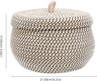 Vista 3 de Hemoton Cesta de almacenamiento de cuerda, cesta con tapa, contenedor de almacenamiento de mimbre de ratán con decoración de tapa, cestas