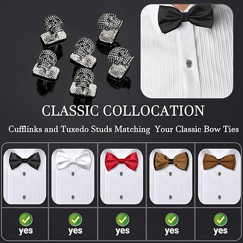Miniatura 5 de Cufflinks for Men with Tuxedo Studs in Gift Box, Gold or Silver Tone Skull Cuff links for Black Bow tie Navy Blue Suit White Shirts Mens Jewelry or