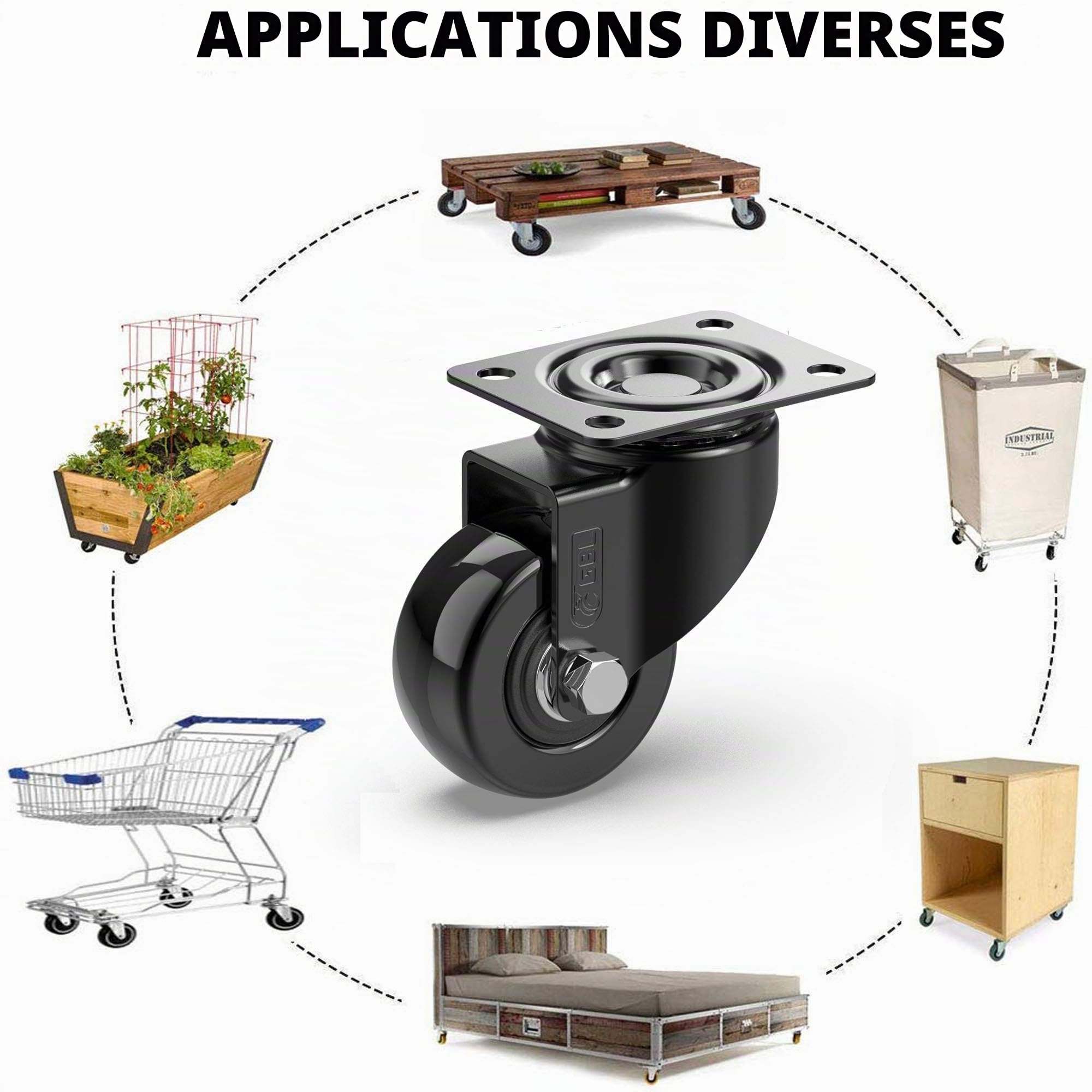 GBL 4 Roulettes Pivotantes Pour Meubles sans Frein + Vis - 50mm Jusqu'à 200KG - Roulette Sans Traces au Sol pour Charge Lourde - Roue en Caoutchouc pour Chariot - Noires