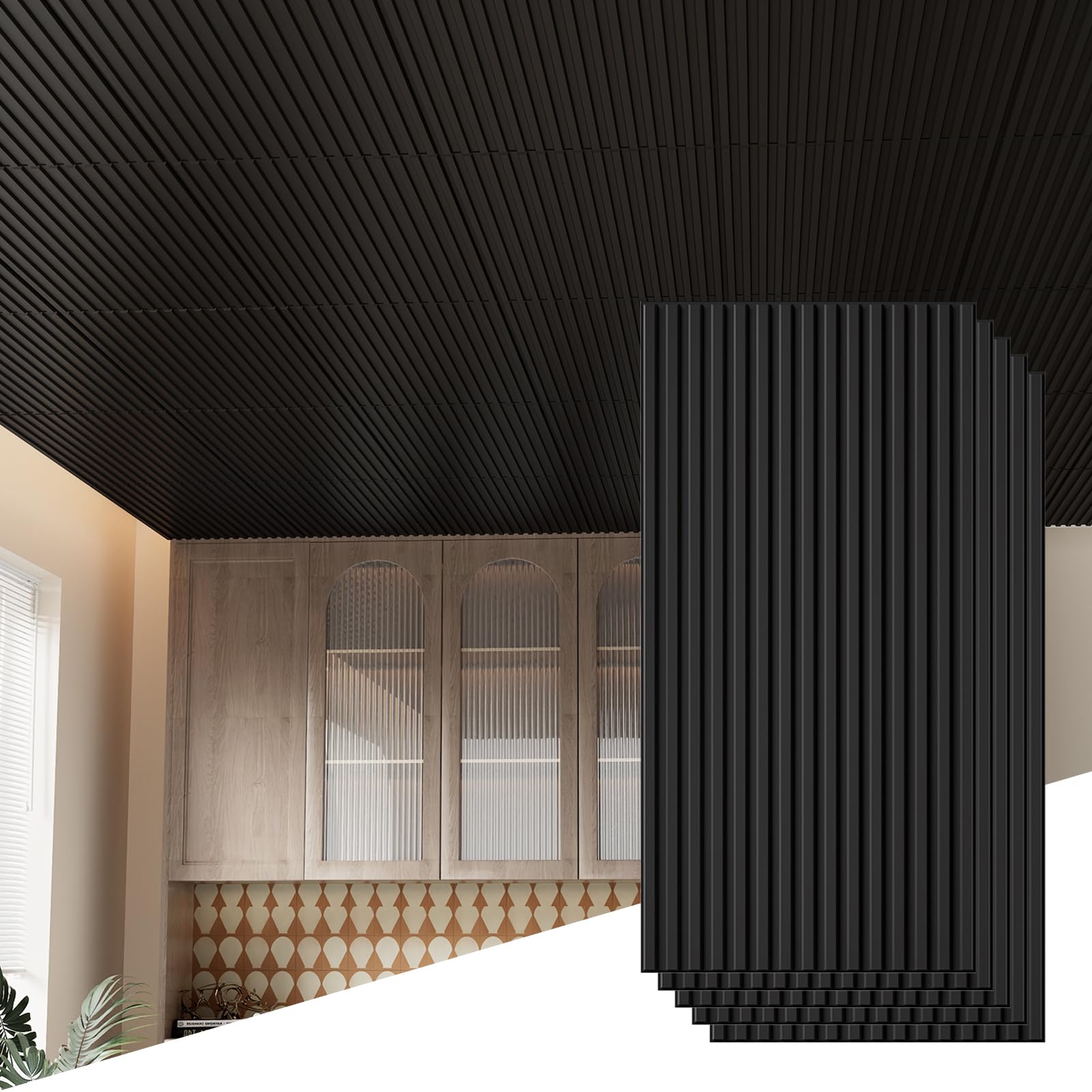 24 Pcs Slat Design Ceiling Tiles, 2x4 Ft PVC Drop Ceiling Tiles for Interior Decor, Waterproof, Washable and Fire-Rated, Ideal for Living Room, Bedroom Office Commercial Spaces 192 Sq. Ft