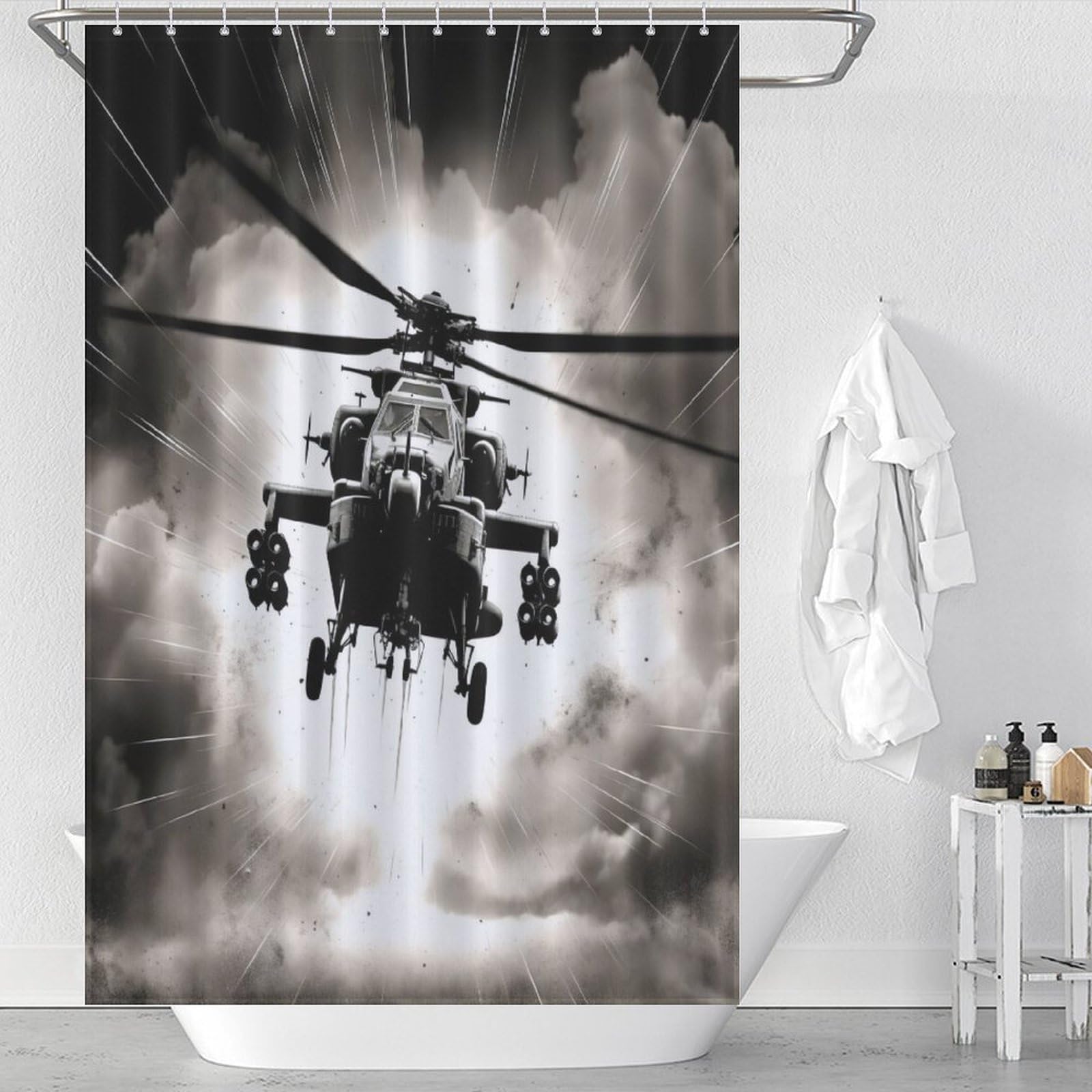 Rideau de douche hélicoptère pour salle de bains enfant et adulte