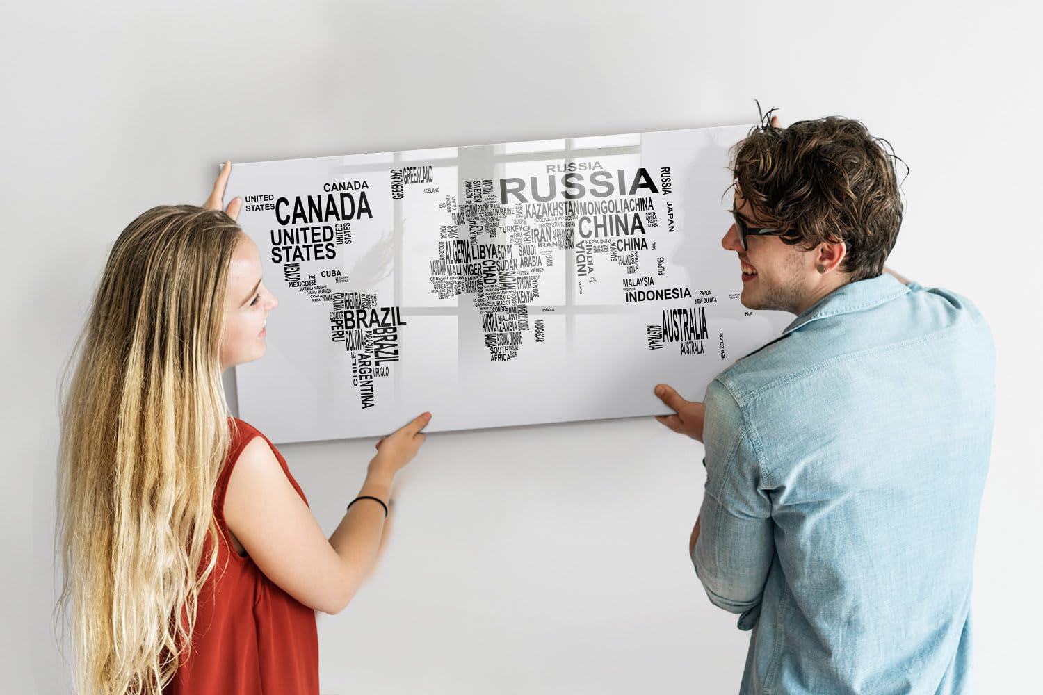 Whiteboard Glas magnetisch inkl. Neodym-Magnete, Marker & Schwamm | Stylisch, kratzfest & leicht zu reinigen | Ideal für Organisation & Teams- 120x60 - Kontinente aus Buchstaben