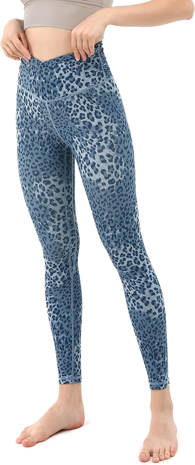 ODODOS Women's Cross Waist Yoga Leggings with Inner Pocket, Sports Gym Workout Running Pants -Inseam 25" /28"
