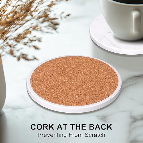 Miniatura 3 de Juego de 6 posavasos de cerámica estilo mármol blanco con decoración de mesa de café hueca para bebidas absorbentes para casa de campo rústica, bar,