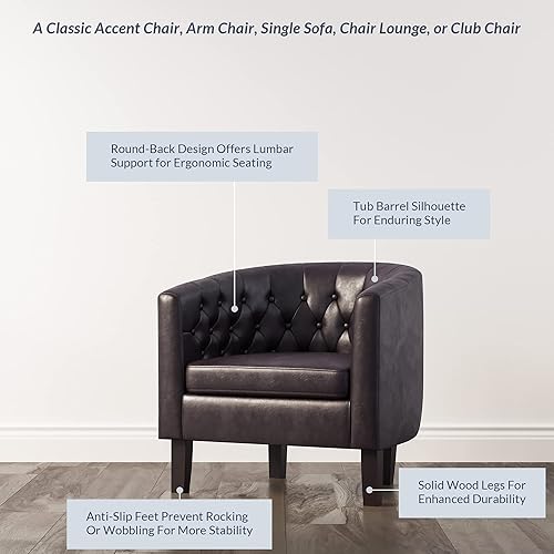 Miniatura 49 de BELLEZE Sillas decorativas amarillas para sala de estar, elegante sillón tapizado con barril copetudo, silla de club para dormitorio con patas