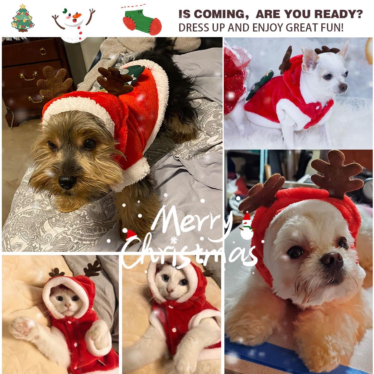 Dog Christmas Costumes, Pet Cold Weather Sweater Coat, Puppy Santa Claus Reindeer Outfit Winter Hoodie Warm Vest Clothes - Image 4