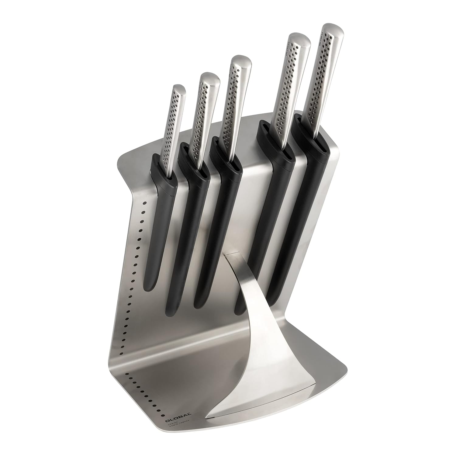 Global UKON 6-Piece Professional Kitchen Knife Set CROMOVA 18 Stainless Steel Contains 5 Kitchen Knives 1 Knife Block