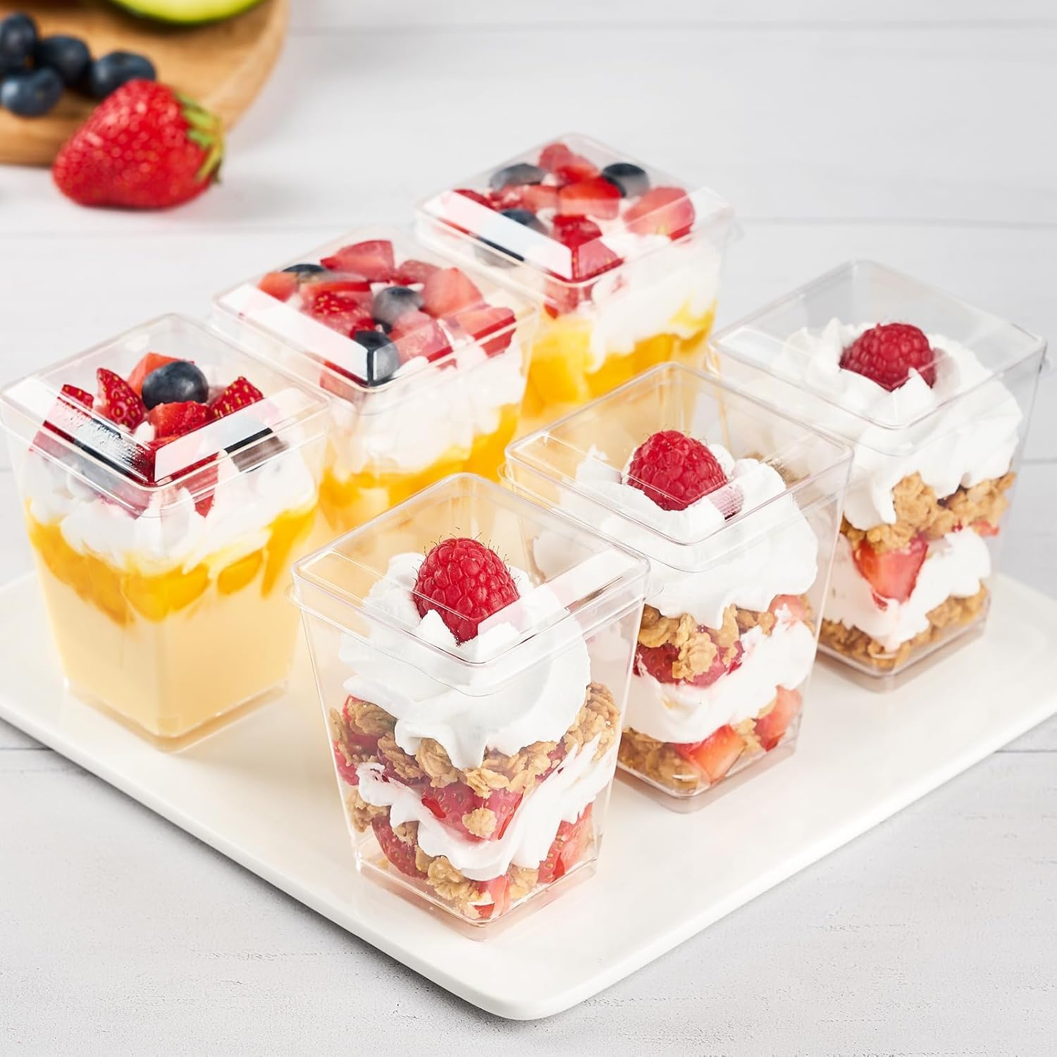 40 tazze da dessert trasparenti, con coperchio e cucchiaio, 5 oz/160 ml, riutilizzabili, per dessert di famiglia, budini, mousse e feste di gelato