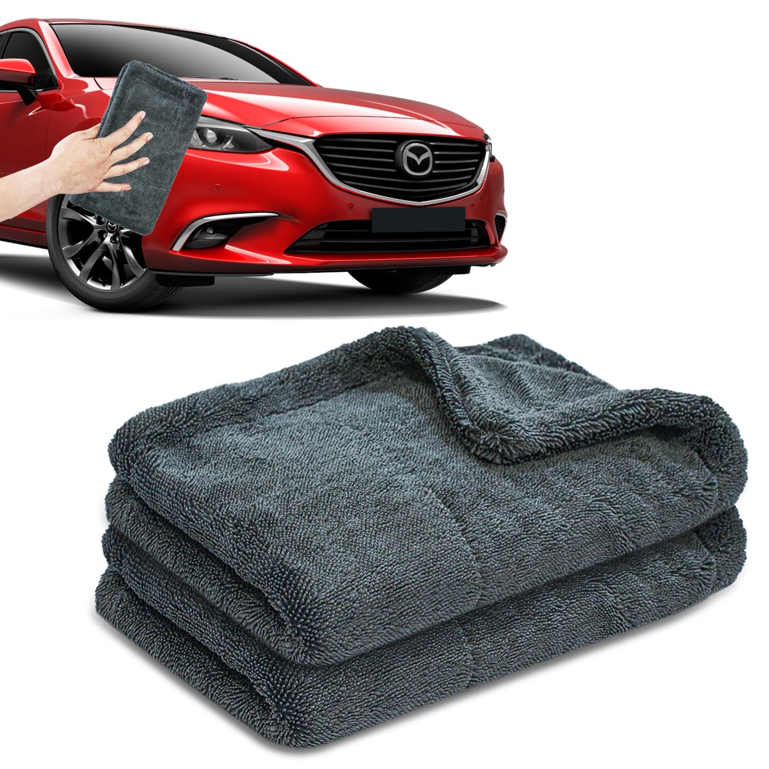 FABTEC Microfiber Cloth for Car – Heavy Duty 1200 GSM, Twisted Loop Super Absorbent Towel - Multipurpose Cleaning Accessories for Car, Bikes and Home Pack of 2 (Size: 40x60 cm) (Grey)