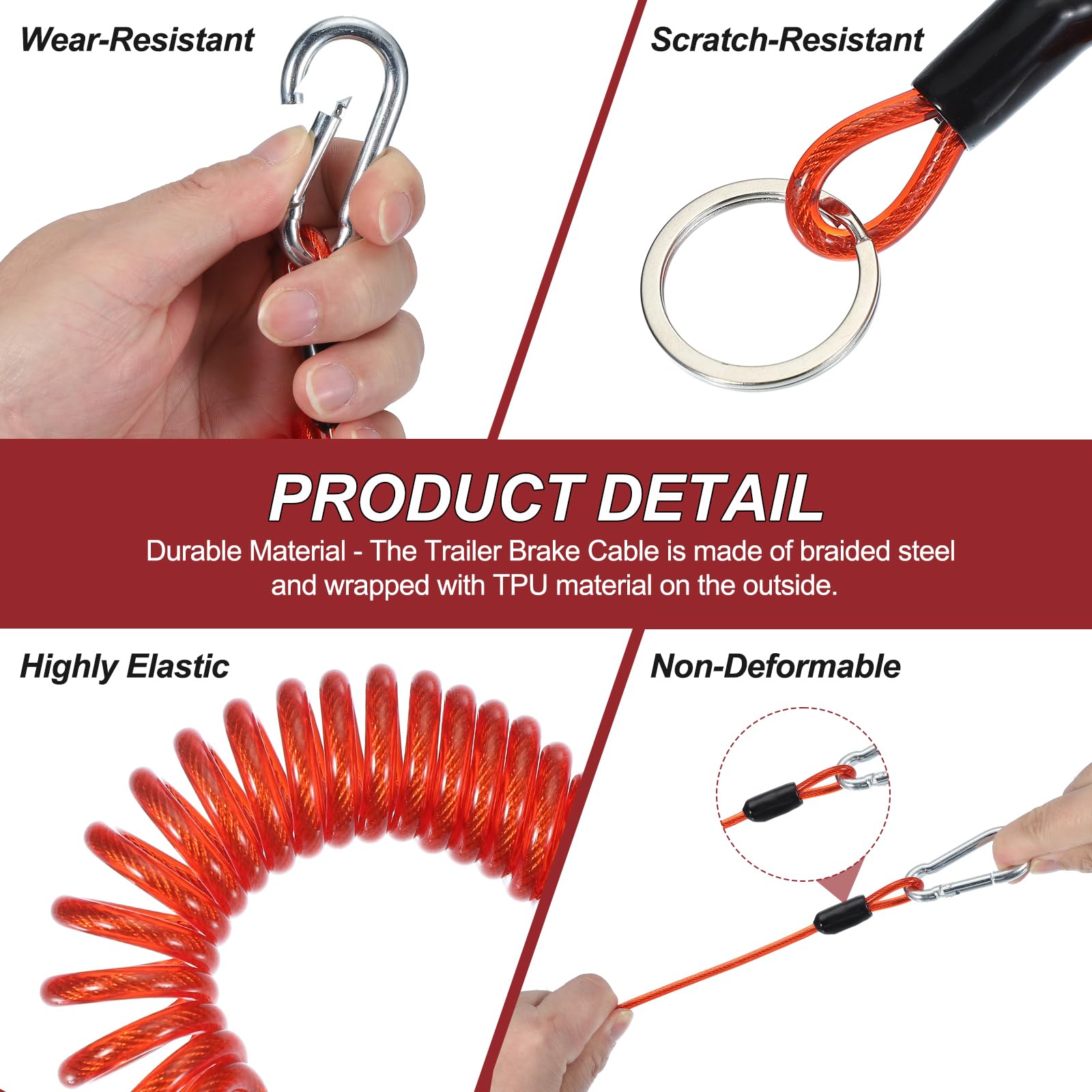 Kit 2 Cavi Di Sicurezza Per Rimorchio 1,2 M – Freno Emergenza A Spirale Blu, Acciaio E TPU, Con Clip Di Sicurezza