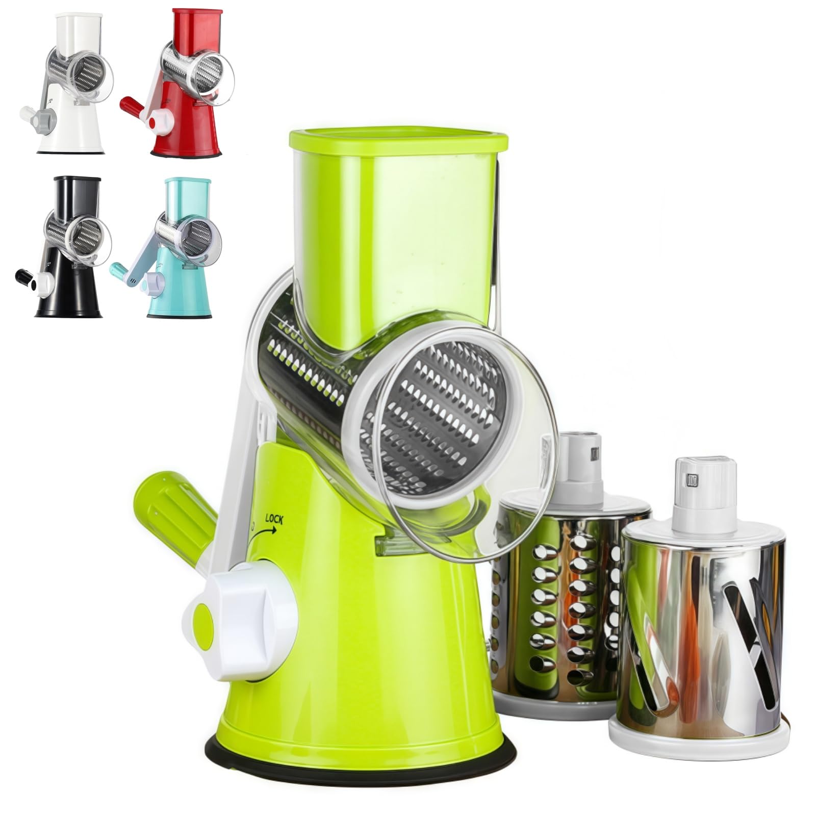 maison culte maisonculte RotoChef - Mandoline a légumes Manuelle Coupe Legumes Multifonctions avec 3 Lames de Tambour Détachables pour Pommes de Terre, Carottes, Fromage, Forte Aspiration
