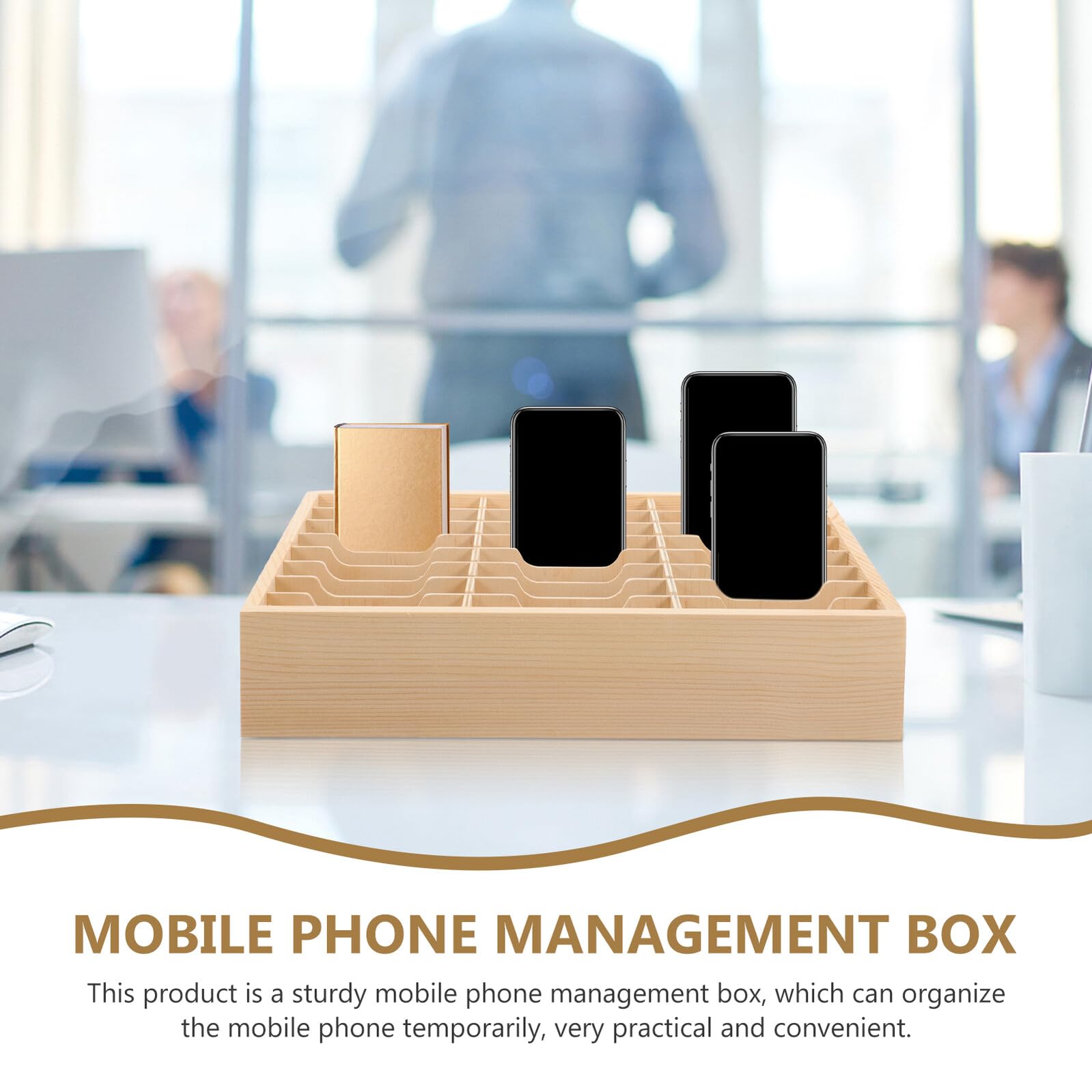 Scatola Porta Cellulare da Scrivania in Legno Multi Scomparti per Organizzazione di Cancelleria e Piccoli Oggetti, per Camera e Studio, Stile Rustico Semplice