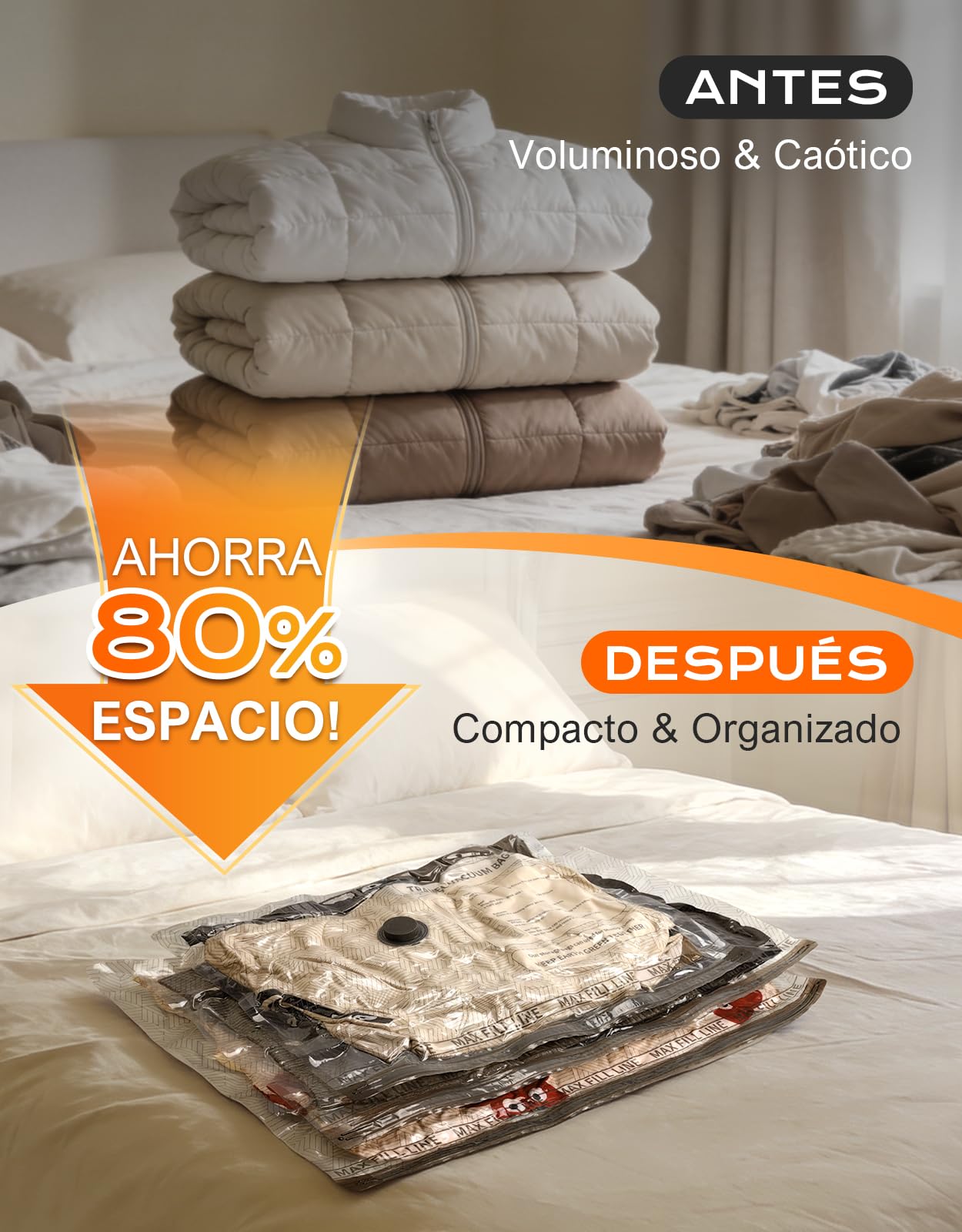CIRYCASE 15 Piezas Bolsas Vacio Ropa con Bomba Eléctrica Recargable Inalámbrica [-5000PA de Succión], Bolsas Almacenaje Ropa Portátil para Viaje y Hogar, Saco de Vacio Reutilizable para Mantas y Ropa — view 2
