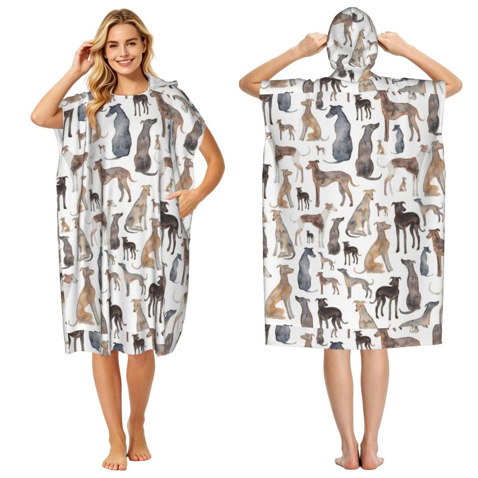 Poadnly Greyhound Whippet And Dog, Adult Hooded Beach Towel 90 x 110 cm,Changing Bath Robe, Surf Poncho Towel For Women Men
