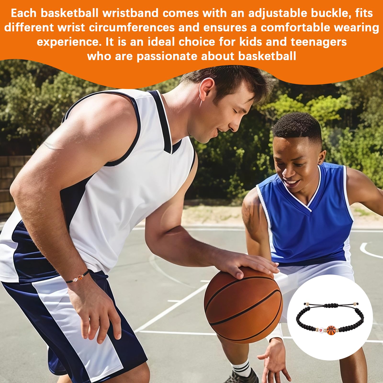 Bracciale per Ragazzo Basket, Set di 2 Braccialetti Regolabili in Materiale Resistente, Regalo per Giovani Appassionati di Basket, Accessori Sportivi per Bambini, Perfetto per Compleanni e F