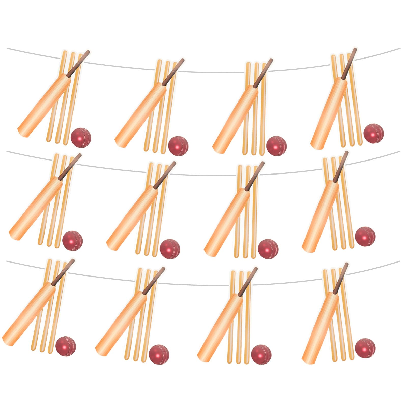 12Pcs Cricket Bat and Stumps Bunting Banner for Cricket Theme Party Decorations Sports Event Supplies Birthday Party Favors Room Decorations for Indoor Outdoor Use Sports Themed Decor