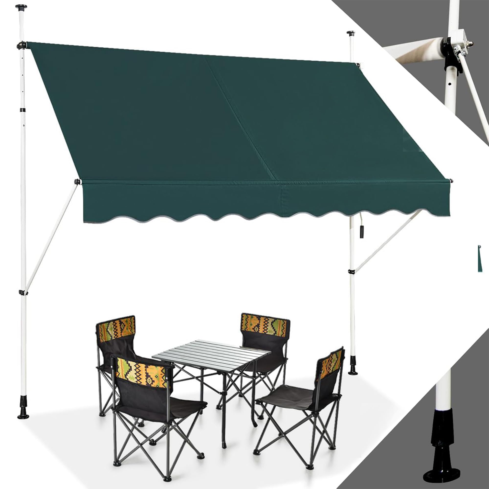 RELAX4LIFE Store Banne Manuel sans Perçage, Auvent Balcon Rétractable avec Manivelle, Tissu Oxford Anti-UV Imperméable, Hauteur Réglable 2-3 M, Store Banne pour Porte Fenêtre (Vert,250 X 125 cm)