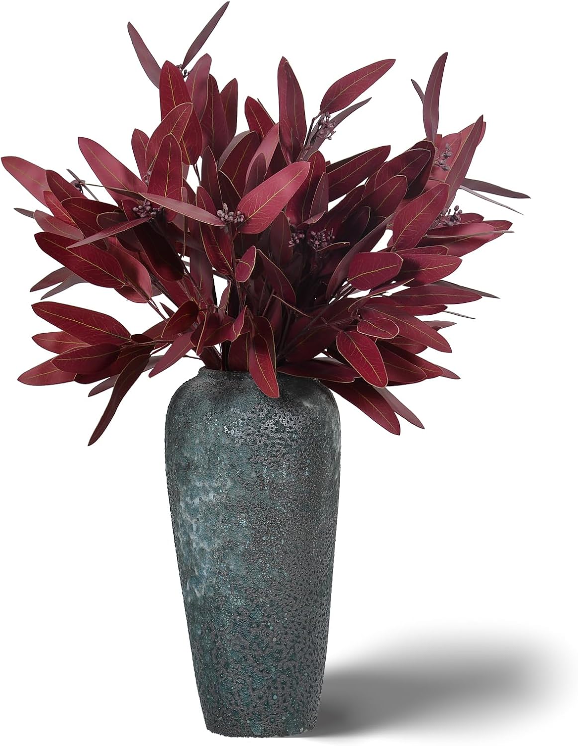 Ziwon Artificial Eucalyptus Stems Fall Decorations, Burgundy Faux Greenery for Vase Decor, Red Fake Eucalyptus Branches，32 inches, 4 Packs