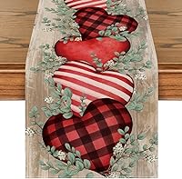 Vista 7 de Artoid Mode Camino de mesa de San Valentín con corazones de eucalipto rosa, decoración de mesa de comedor para decoración de fiesta del hogar, 13 x