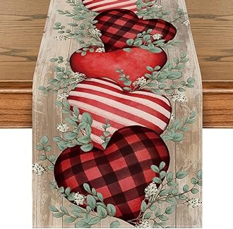 Artoid Mode Wood Eucalyptus Hearts Valentine's Table Runner, Anniversary HoliKitchen Dining Table Decoration for Home Party Decor 13x108 Inch