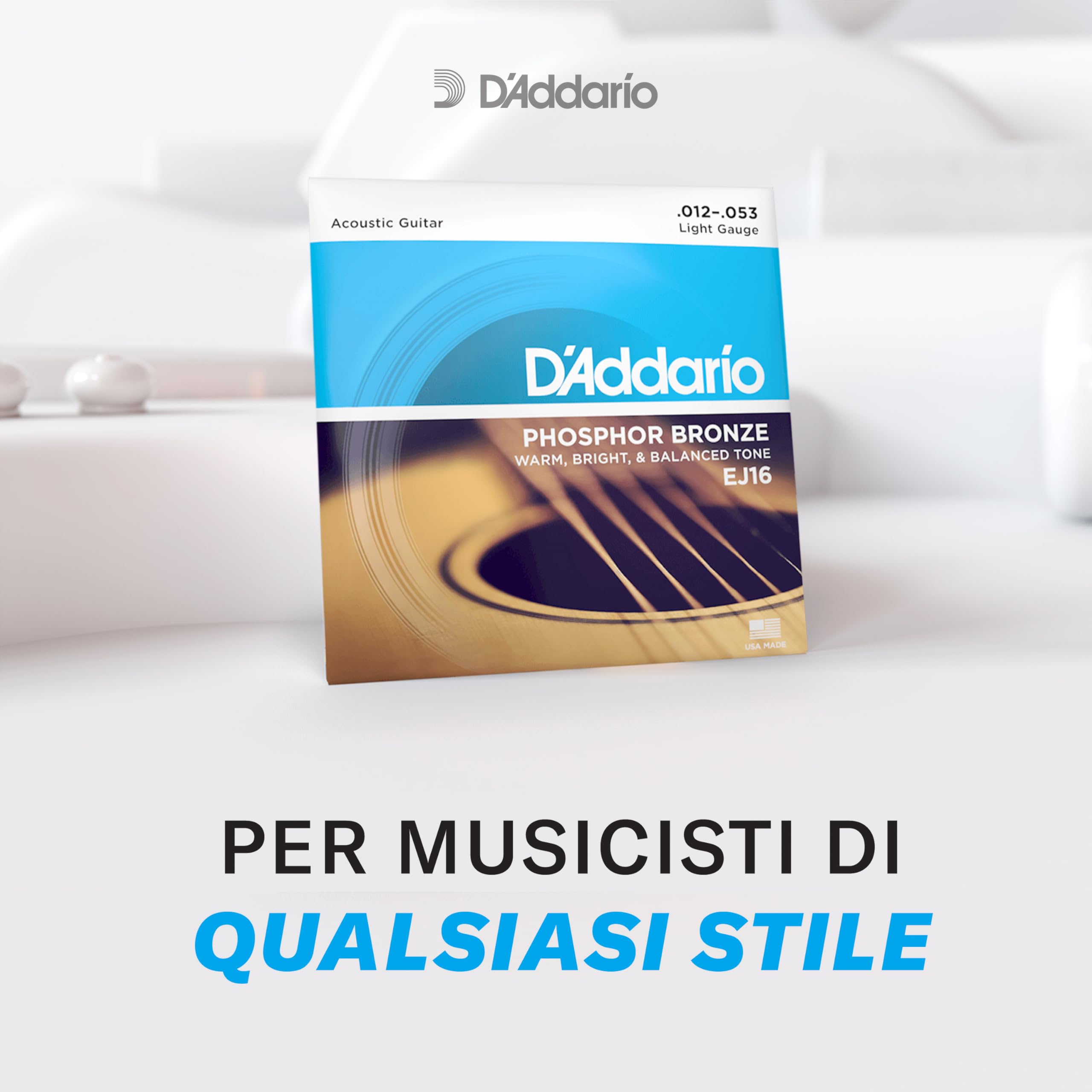 D'Addario Corde Chitarra Acustica | Corde per Chitarra Acustica | Corde Acustica | EFT16 Set Corde Acustica Flat Tops Phosphor, Bronzo, 12-53