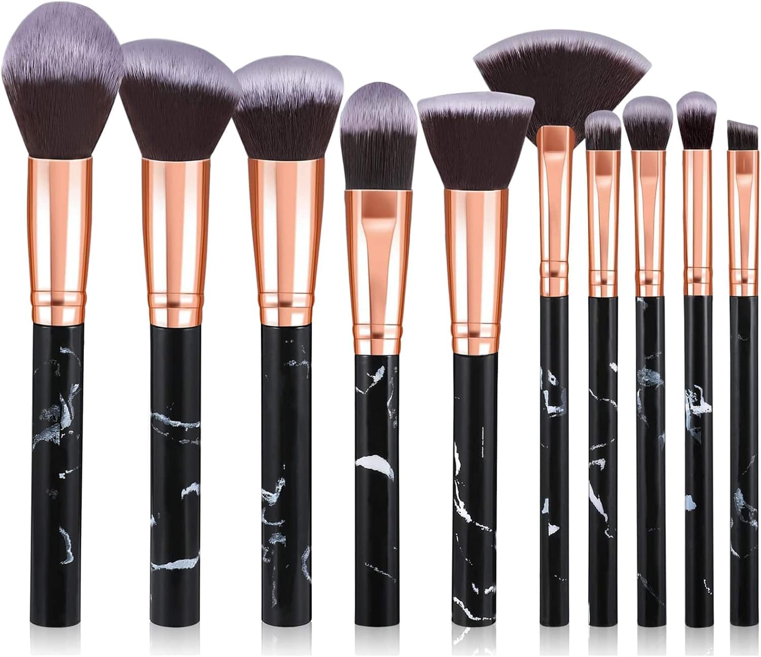 Makeup Brushes, START MAKERS 10Pcs Marble Makeup Brush Set Foundation Powder Blush Blending Eyeshadow Brushes Sets for Face, Eyeshadow, Eyebrow, Concealer, Contour, Highlight (Black)