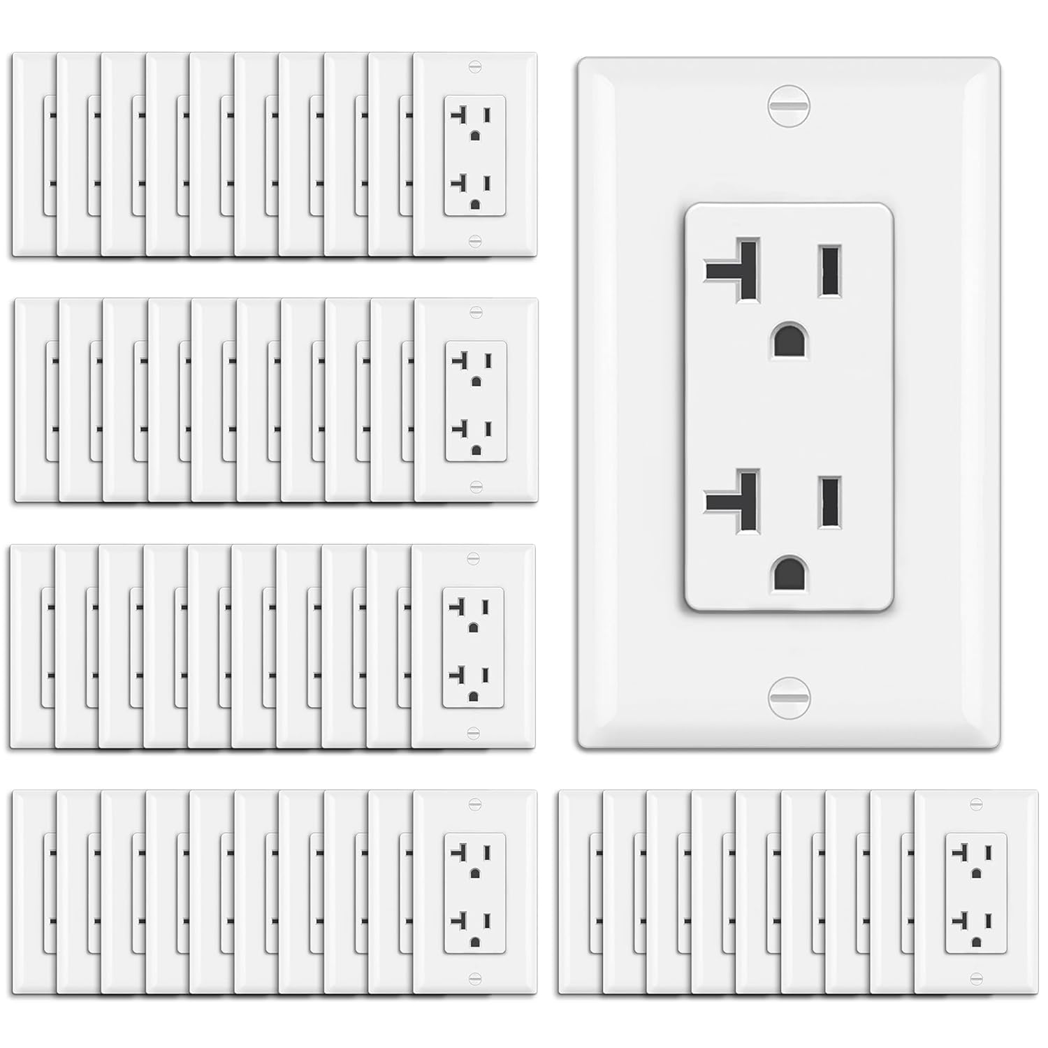 BESTTEN 50-Pack 20A Decorator Receptacle Outlets with Wallplates, UL/cUL Listed, White - Residential & Commercial Use